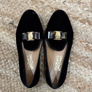 Salvatore Ferragamo Women's Black Flats with Gold Accent